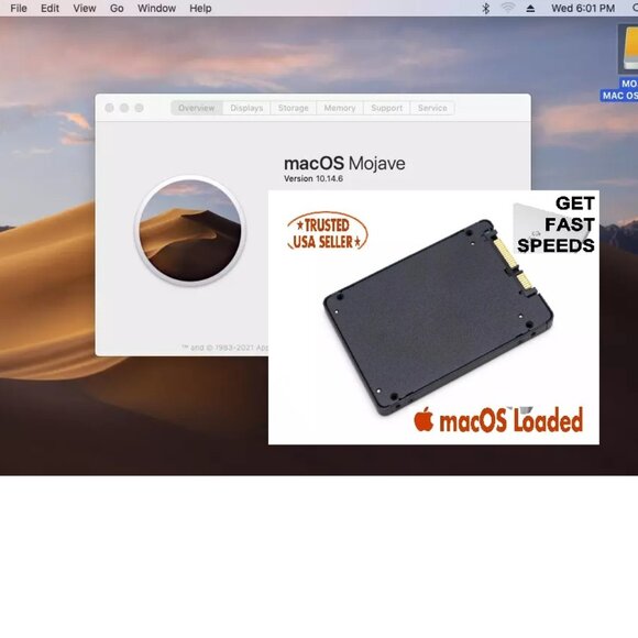 Mac OS Mojave 10.14.6 Preinstalled 128GB 2.5" SSD | For MacBook, iMac, Mac Pro - Picture 2 of 6